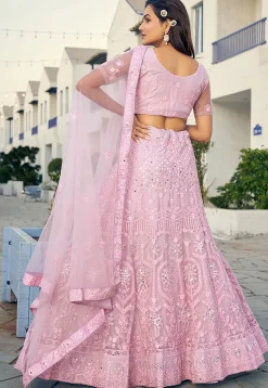 Embroidered Net Lehenga in Light Pink