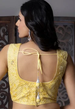 Embroidered Net Lehenga in Yellow