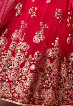 Embroidered Net Lehenga in Pink