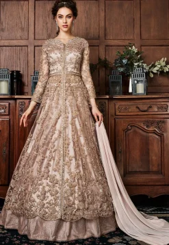 Embroidered Net Lehenga in Rose Gold