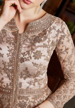Embroidered Net Lehenga in Rose Gold