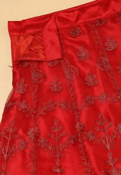 Embroidered Net Lehenga in Red