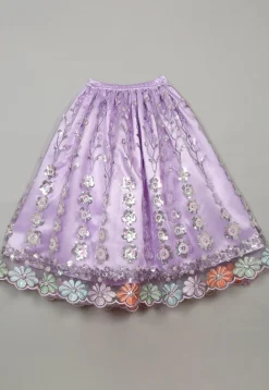 Embroidered Net Lehenga in Light Purple