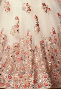 Embroidered Net Lehenga in Cream