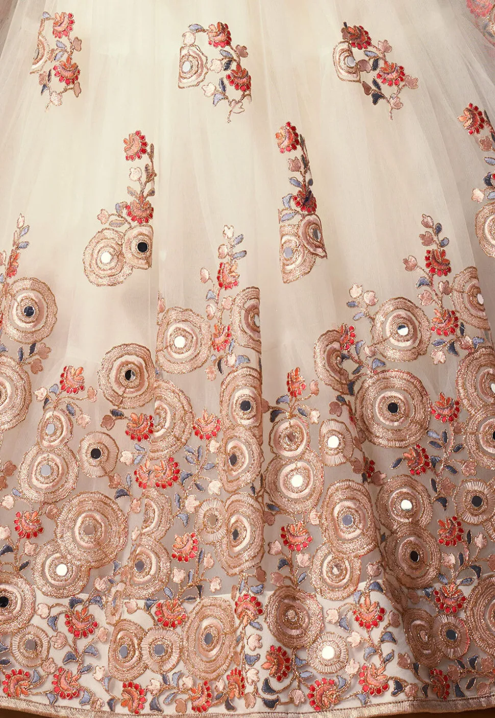 Embroidered Net Lehenga in Cream
