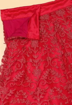 Embroidered Net Lehenga in Dark Pink
