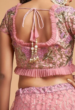 Embroidered Net Lehenga in Pink