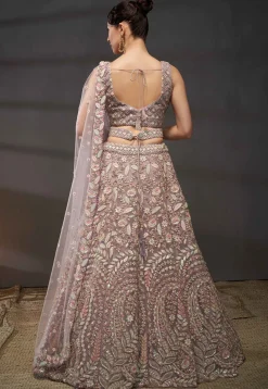 Embroidered Net Lehenga in Old Rose