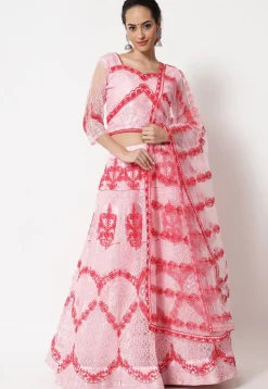 Embroidered Net Lehenga in Light Pink