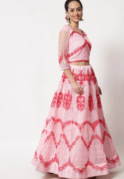 Embroidered Net Lehenga in Light Pink