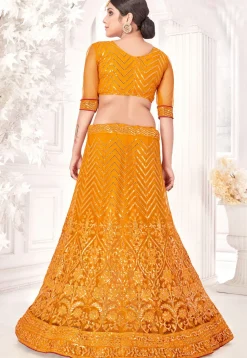 Embroidered Net Lehenga in Mustard
