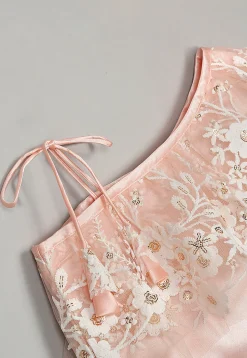 Embroidered Net Lehenga in Peach