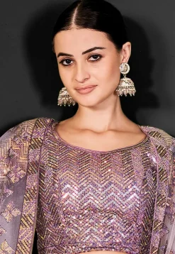 Embroidered Net Lehenga in Light Purple