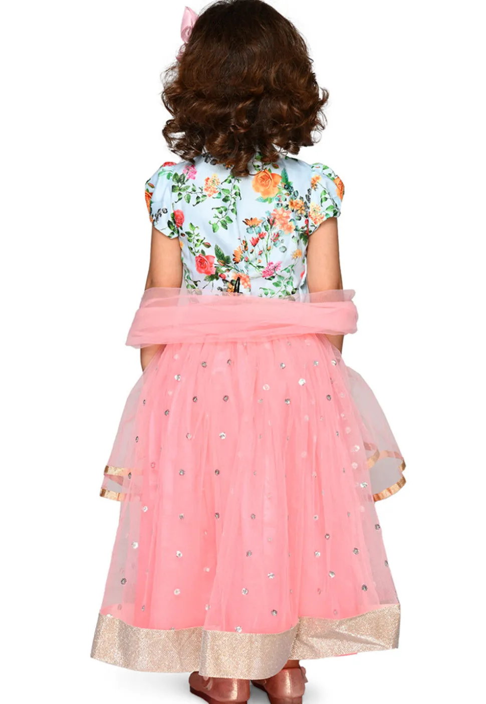 Embroidered Net Lehenga in Baby Pink