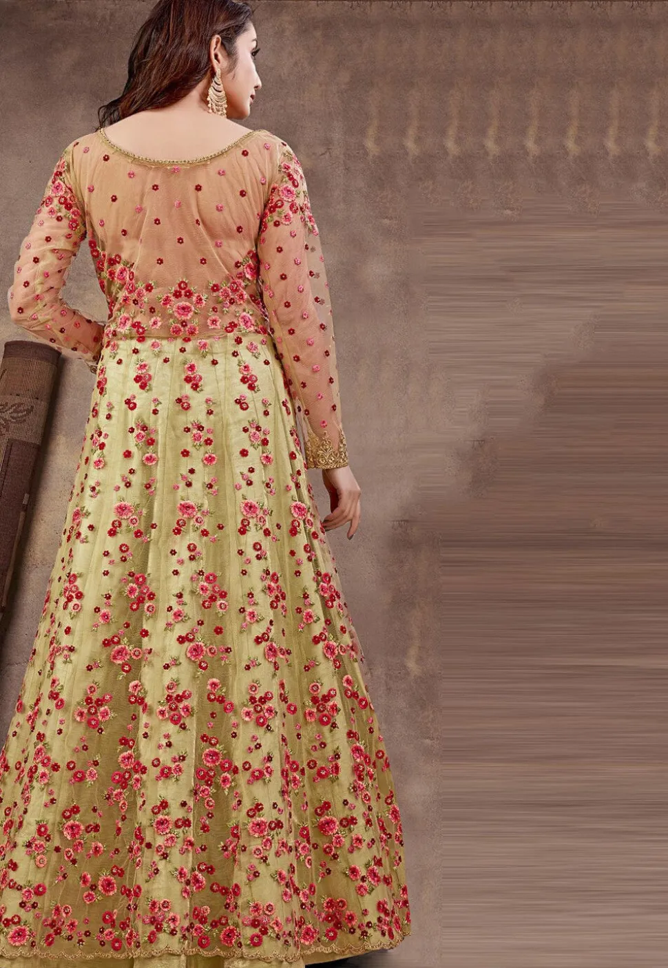 Embroidered Net Lehenga in Yellow