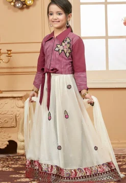 Embroidered Net Lehenga in Light Beige