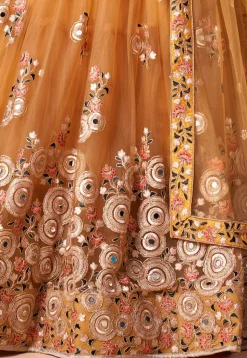 Embroidered Net Lehenga in Yellow