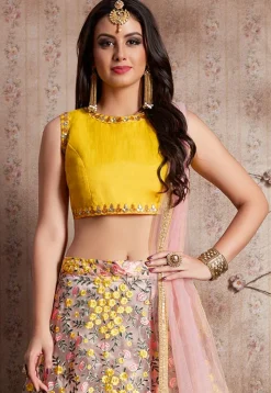 Embroidered Net Lehenga in Light Pink