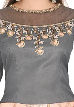 Embroidered Net Lehenga in Peach