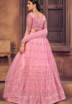 Embroidered Net Lehenga in Light Pink