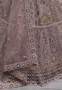 Embroidered Net Lehenga in Old Rose