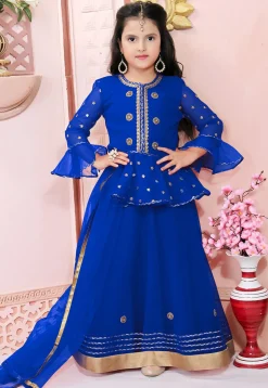 Embroidered Net Lehenga in Royal Blue
