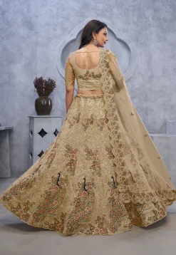 Embroidered Net Lehenga in Beige