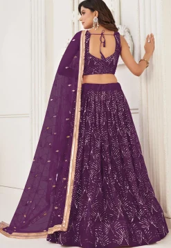 Embroidered Net Lehenga in Wine