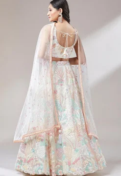 Embroidered Net Lehenga in Off White