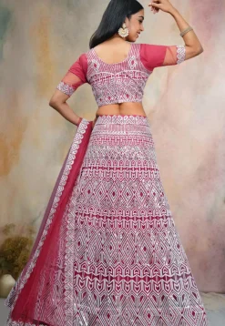 Embroidered Net Lehenga in Pink