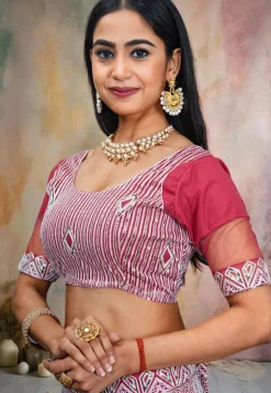 Embroidered Net Lehenga in Pink
