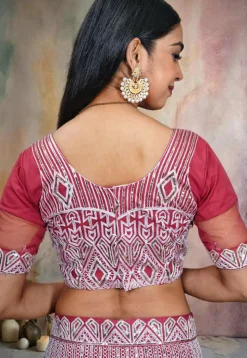 Embroidered Net Lehenga in Pink