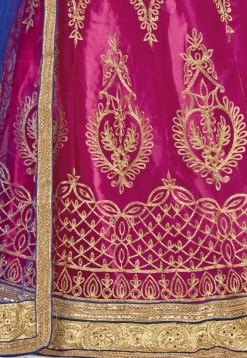 Embroidered Net Lehenga in Fuchsia