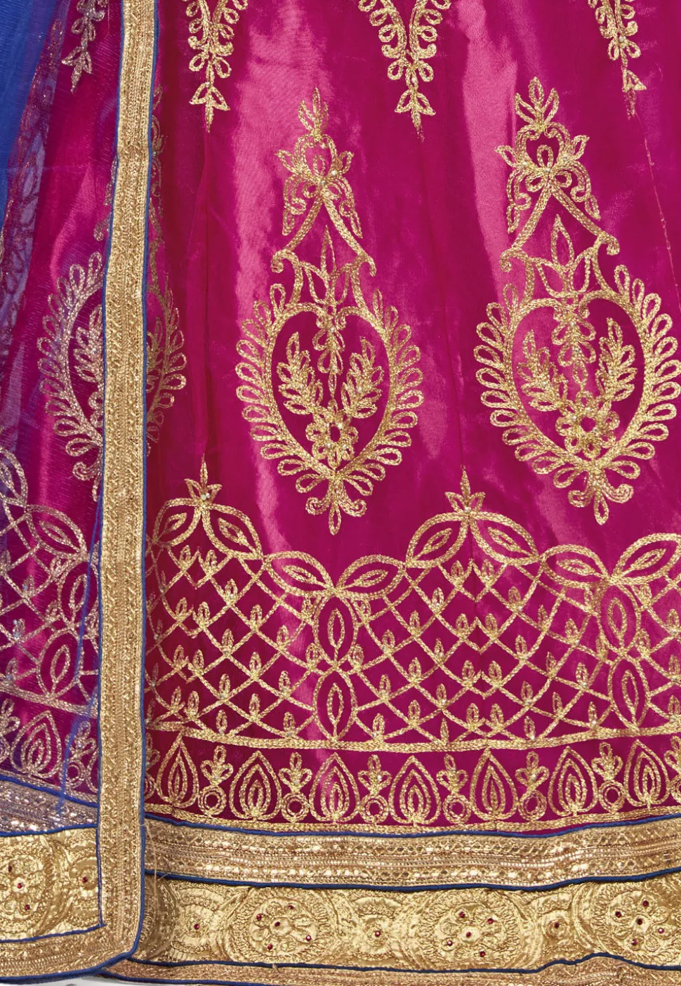 Embroidered Net Lehenga in Fuchsia