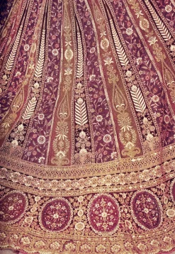 Embroidered Net Lehenga in Purple