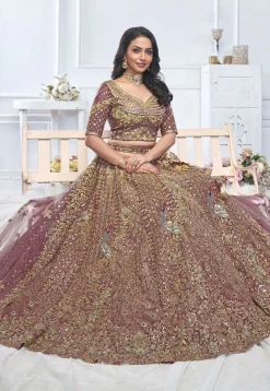 Embroidered Net Lehenga in Dusty Purple