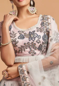Embroidered Net Lehenga in Light Pink