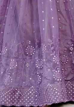 Embroidered Net Lehenga in Purple