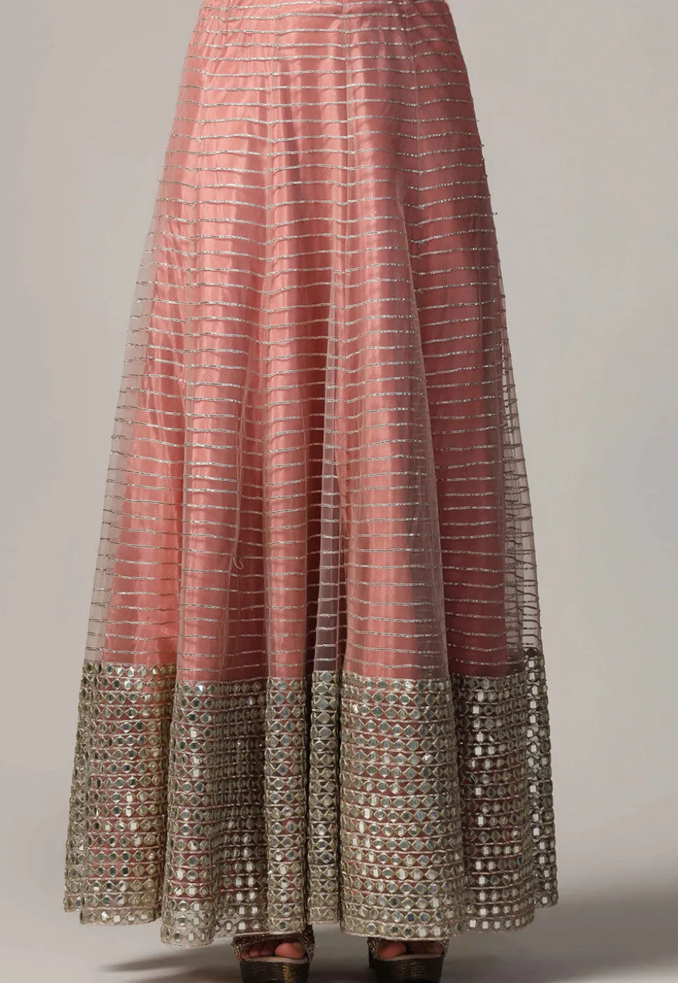 Embroidered Net Lehenga in Peach