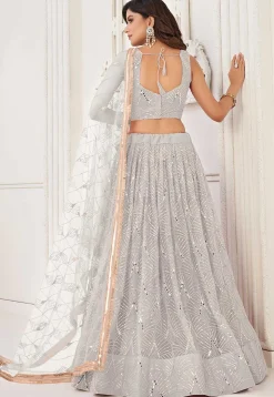 Embroidered Net Lehenga in Off White