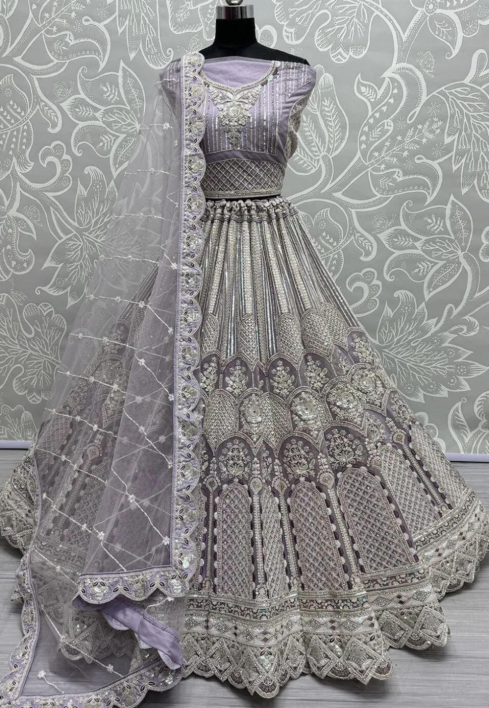 Embroidered Net Lehenga in Dusty Purple