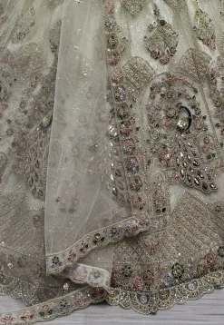 Embroidered Net Lehenga in Off White