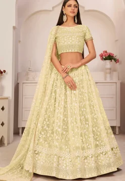 Embroidered Net Lehenga in Yellow