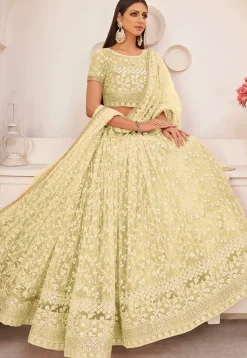Embroidered Net Lehenga in Yellow
