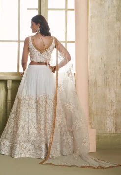 Embroidered Net Lehenga in Off White
