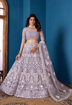 Embroidered Net Lehenga Light Purple
