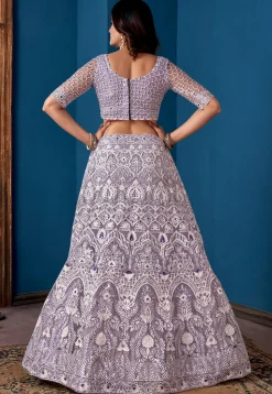 Embroidered Net Lehenga Light Purple