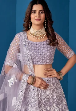 Embroidered Net Lehenga Light Purple