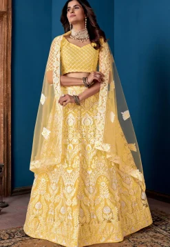 Embroidered Net Lehenga Yellow