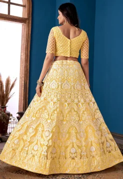 Embroidered Net Lehenga Yellow